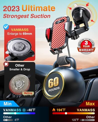 VANMASS Car Phone Holder 2026 Ultimate Military-Grade Strongest Suction & Clip Windshield Dashboard【Newest Best Strongest】Cell Phone Shower & Wall Mounts for iPhone 17 Pro Max 16 15 14 13 Android in Kuwait