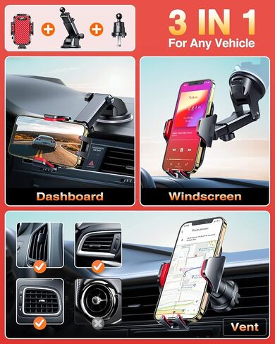 VANMASS Car Phone Holder 2026 Ultimate Military-Grade Strongest Suction & Clip Windshield Dashboard【Newest Best Strongest】Cell Phone Shower & Wall Mounts for iPhone 17 Pro Max 16 15 14 13 Android in Kuwait