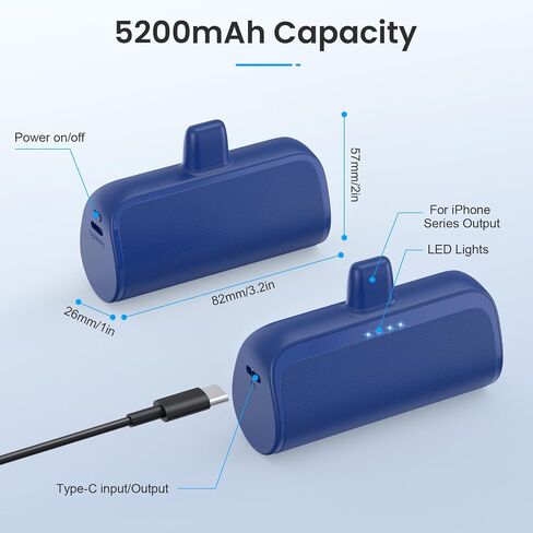 [2 Pack]Mini Portable Charger for iPhone 5200mAh,20W PD Fast Charging Power Bank for iPhone, Ultra-Compact Battery Pack Travel Portable Phone Charger Compatible with iPhone 14 13 12 11 X 8 7 6 Series in Saudi Arabia