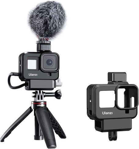 ULANZI G8-9 حافظة واقية خفيفة الوزن لـ Gopro 8 أسود، 2 حامل حذاء بارد لميكروفون Gopro ملحقات مدونة فيديو متوافقة مع حامل ثلاثي القوائم Selfie Stick Monopod in Kuwait