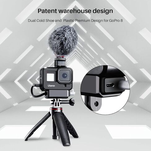 ULANZI G8-9 حافظة واقية خفيفة الوزن لـ Gopro 8 أسود، 2 حامل حذاء بارد لميكروفون Gopro ملحقات مدونة فيديو متوافقة مع حامل ثلاثي القوائم Selfie Stick Monopod in Kuwait