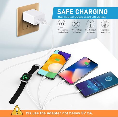 KOIPLMES 4 in 1 Watch Charger Cable, Fast Watch Charging Cord, Multi USB Charging Cable Compatible with Watch Series SE 8 7 6 5 4 3 2 1 &Phone&Tablets (1.2M/4ft) in Saudi Arabia