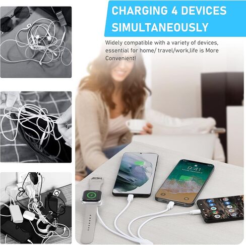 KOIPLMES 4 in 1 Watch Charger Cable, Fast Watch Charging Cord, Multi USB Charging Cable Compatible with Watch Series SE 8 7 6 5 4 3 2 1 &Phone&Tablets (1.2M/4ft) in Saudi Arabia