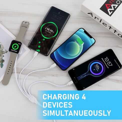 KOIPLMES 4 in 1 Watch Charger Cable, Fast Watch Charging Cord, Multi USB Charging Cable Compatible with Watch Series SE 8 7 6 5 4 3 2 1 &Phone&Tablets (1.2M/4ft) in Saudi Arabia