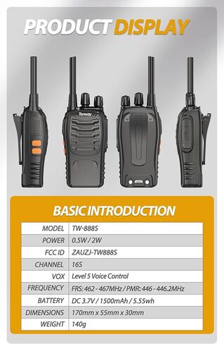 Walkie Talkies FRS Two Way Radio for Adults Long Range with Earpiece,VOX Handfree walkie Talkie Rechargeable with Type-c Charging, License Free Portable Two Way radios(2 Pack) in Saudi Arabia