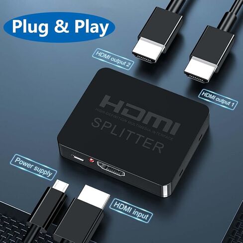 Cuxnoo HDMI Splitter 1 in 2 Out, Duplicate to Dual Monitors/Displays TV at Max 4k 30Hz with Audio for HDMI Source PC, Laptop, TV Box in Kuwait