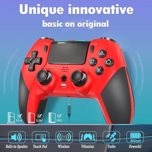 وحدة تحكم لاسلكية TECHPEIN متوافقة مع PS4/Pro/Slim/PC، جهاز تحكم عن بعد للألعاب لوحدة تحكم Playstation 4 مع عصا تحكم دقيقة محسنة/Turbo/صدمة مزدوجة/صوت/جيروسكوب 6 محاور/بطارية 800 مللي أمبير في الساعة (أحمر) in Kuwait