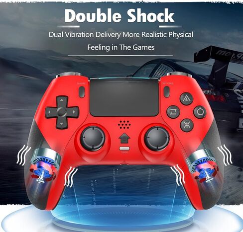 وحدة تحكم لاسلكية TECHPEIN متوافقة مع PS4/Pro/Slim/PC، جهاز تحكم عن بعد للألعاب لوحدة تحكم Playstation 4 مع عصا تحكم دقيقة محسنة/Turbo/صدمة مزدوجة/صوت/جيروسكوب 6 محاور/بطارية 800 مللي أمبير في الساعة (أحمر) in Kuwait