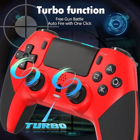 وحدة تحكم لاسلكية TECHPEIN متوافقة مع PS4/Pro/Slim/PC، جهاز تحكم عن بعد للألعاب لوحدة تحكم Playstation 4 مع عصا تحكم دقيقة محسنة/Turbo/صدمة مزدوجة/صوت/جيروسكوب 6 محاور/بطارية 800 مللي أمبير في الساعة (أحمر) in Kuwait