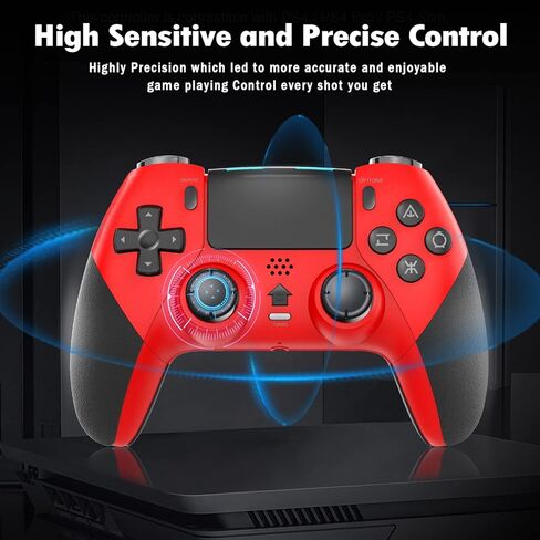 وحدة تحكم لاسلكية TECHPEIN متوافقة مع PS4/Pro/Slim/PC، جهاز تحكم عن بعد للألعاب لوحدة تحكم Playstation 4 مع عصا تحكم دقيقة محسنة/Turbo/صدمة مزدوجة/صوت/جيروسكوب 6 محاور/بطارية 800 مللي أمبير في الساعة (أحمر) in Kuwait