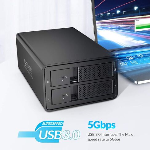 حاوية محرك الأقراص الصلبة الخارجية ORICO USB 3.0 إلى SATA 2 Bay مقاس 3.5 بوصة تدعم 32 تيرابايت (2 × 16 تيرابايت) حاوية تخزين بيانات توسيع من سبائك الألومنيوم - 9528U3 in Kuwait