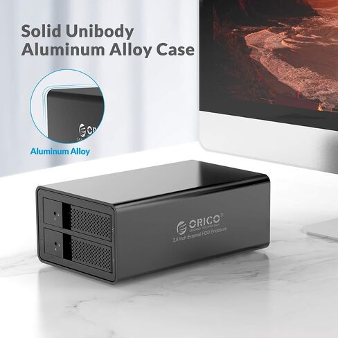 حاوية محرك الأقراص الصلبة الخارجية ORICO USB 3.0 إلى SATA 2 Bay مقاس 3.5 بوصة تدعم 32 تيرابايت (2 × 16 تيرابايت) حاوية تخزين بيانات توسيع من سبائك الألومنيوم - 9528U3 in Kuwait
