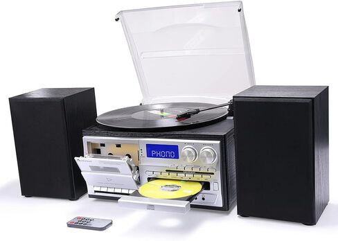 جارتنبفيز مشغل اقراص دوارة من الفينيل يعمل بالبلوتوث بـ3 سرعات مع مكبرات صوت ستيريو خارجية، مشغل اقراص سي دي وراديو ايه ام/اف ام ويو اس بي/اس دي وتشفير وتشغيل الفونوغراف in Kuwait