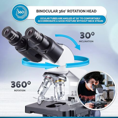 AmScope 40X-2500X LED Lab مجهر مركب ثنائي العينين مع مرحلة ثلاثية الأبعاد مع كاميرا USB3 بدقة 14 ميجابكسل in Kuwait