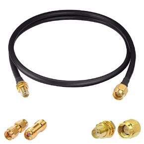 POBADY SMA Cable SMA Male to SMA Female Bulkhead RG58 32.8ft /10M RF Coaxial Cable + 2pcs SMA Adapters Kits for Router Antenna Signal Enhancer Wireless Adapter
