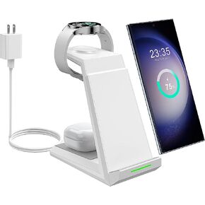 شاحن لاسلكي لهاتف سامسونج - قاعدة شحن NANAMI 3 في 1 لأجهزة متعددة، قاعدة شحن سريعة لهاتف Galaxy S23 Ultra S22 S21 S20 Z Flip Fold 4، Galaxy Watch 6/5/5 Pro/4/3، Galaxy Buds 2 Pro in Kuwait
