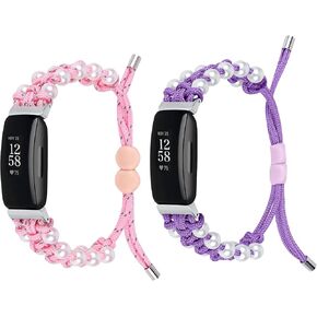 FitTurn Cute Nylon Bands Compatible with Fitbit ACE 3/ ACE 2 Band for Kids Small Pearl Rope Adjustable Bracelet Braided Nylon Friendship Strap Accessories Bands Gift Girls Boys in Saudi Arabia