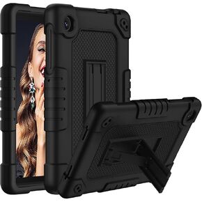 Doemoil for TCL TAB 8 WiFi 9132X/for TCL TAB 8 LE 9137W حافظة كمبيوتر لوحي من مطاط السيليكون الناعم بغطاء خلفي صديق للأطفال مدمج في حزام الكتف لـ TCL TAB 8 WiFi/TCL TAB 8 LE (أسود + أسود)