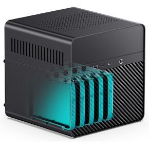 JONSBO N2 Black NAS ITX Case 5+1 Disk Bays Mini Aluminum Case, Built-in 12cm Fan, SFX Power Bite (L150mm Max.), Support 65mm CPU Cooler, Integrated Upper Cover Removable,Black