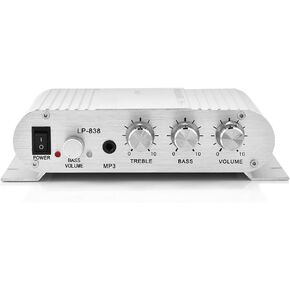 مضخم صوت السيارة، مضخم صوت جهير، مضخم صوت استريو، Mini HiFi 2.1 Stereo Bass Auto Car Home Audio Power Amplifier Digital Amp (فضي)