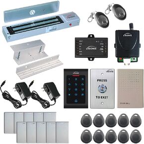 Visionis FPC-5339 التحكم في الوصول إلى باب واحد في باب متأرجح 600 رطل Maglock + للاستخدام الداخلي فقط لوحة المفاتيح/القارئ المستقل مع وحدة تحكم صغيرة + Wiegand 26، بطاقة EM، 1000 مستخدم، مجموعة استقبال لاسلكية in Kuwait
