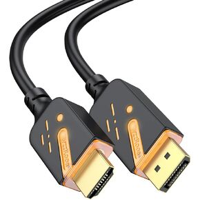 كابل RyzzRooa DisplayPort إلى HDMI بطول 6 أقدام LED، محول سلك DP إلى HDMI (منفذ العرض) ذكر إلى ذكر مطلي بالذهب FHD يدعم الفيديو والصوت للكمبيوتر والشاشة والتلفزيون عالي الدقة وجهاز العرض باللون البرتقالي in Kuwait