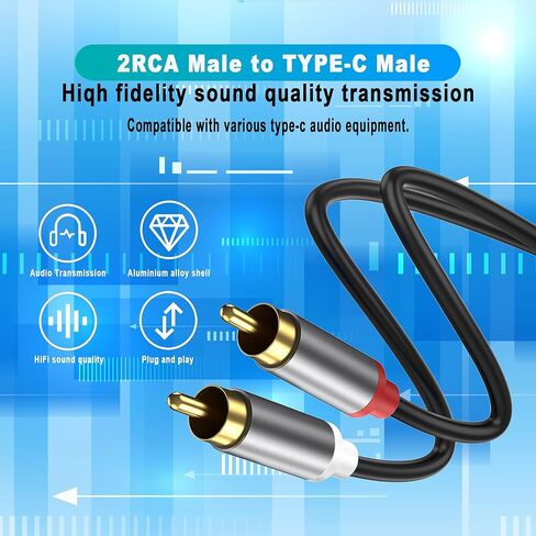 كابل صوت Ubramac USB من النوع C إلى 2 RCA، كابل صوت من النوع C إلى RCA 2RCA Jack USB-C، محول سلك RCA إلى مكبر الصوت لستيريو السيارة، الهاتف، الكمبيوتر اللوحي، المسرح المنزلي، مكبر الصوت، DVD، مكبر الصوت (2 متر/6.6 قدم) ) in Kuwait