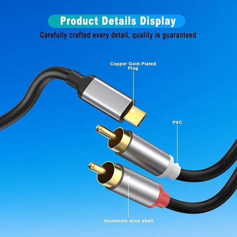 كابل صوت Ubramac USB من النوع C إلى 2 RCA، كابل صوت من النوع C إلى RCA 2RCA Jack USB-C، محول سلك RCA إلى مكبر الصوت لستيريو السيارة، الهاتف، الكمبيوتر اللوحي، المسرح المنزلي، مكبر الصوت، DVD، مكبر الصوت (2 متر/6.6 قدم) ) in Kuwait