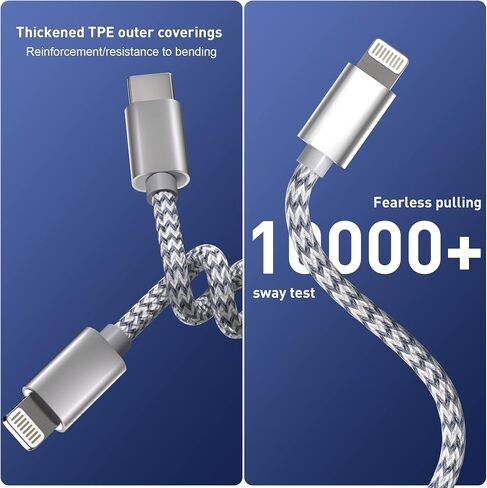 كيبل USB C الى لايتنينج بطول 6 قدم معتمد من ابل من النوع سي الى لايتنينج من النايلون المضفر لايفون لايفون 13 12 11 برو ماكس اكس ار اكس اس 8 7 6 بلس واكثر من 3 قطع in Saudi Arabia