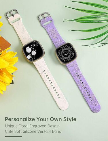عبوتان من Minyee منقوشة بالزهور متوافقة مع Fitbit Versa 4/Versa 3/Sense 2/Sense Band للسيدات، تصميم لطيف من السيليكون الهندباء عباد الشمس، حزام صيفي فاخر رياضي ناعم لـ Versa 4 in Kuwait