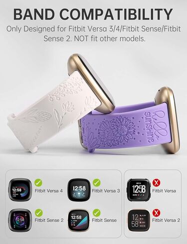 عبوتان من Minyee منقوشة بالزهور متوافقة مع Fitbit Versa 4/Versa 3/Sense 2/Sense Band للسيدات، تصميم لطيف من السيليكون الهندباء عباد الشمس، حزام صيفي فاخر رياضي ناعم لـ Versa 4 in Kuwait