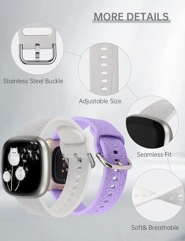 عبوتان من Minyee منقوشة بالزهور متوافقة مع Fitbit Versa 4/Versa 3/Sense 2/Sense Band للسيدات، تصميم لطيف من السيليكون الهندباء عباد الشمس، حزام صيفي فاخر رياضي ناعم لـ Versa 4 in Kuwait