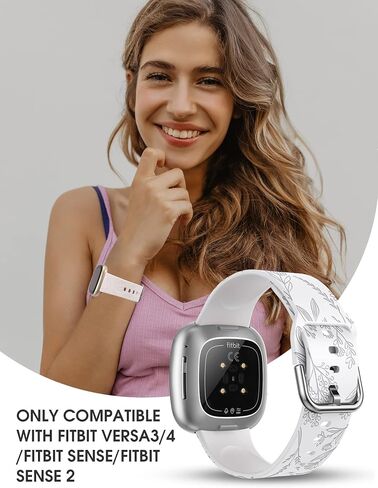 عبوتان من Minyee منقوشة بالزهور متوافقة مع Fitbit Versa 4/Versa 3/Sense 2/Sense Band للسيدات، تصميم لطيف من السيليكون الهندباء عباد الشمس، حزام صيفي فاخر رياضي ناعم لـ Versa 4 in Kuwait