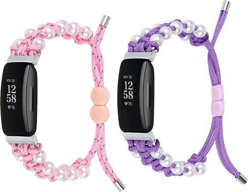 FitTurn Cute Nylon Bands Compatible with Fitbit ACE 3/ ACE 2 Band for Kids Small Pearl Rope Adjustable Bracelet Braided Nylon Friendship Strap Accessories Bands Gift Girls Boys in Kuwait