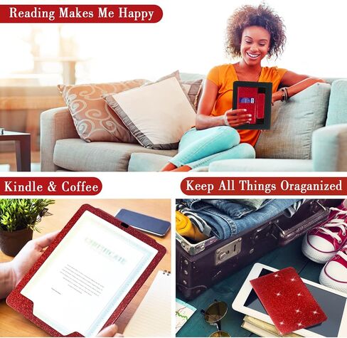 حافظة Kindle Paperwhite للجيل الحادي عشر 2021 والإصدار المميز، 6.8 بوصة، حامل حر اليدين، غطاء ذكي متين من جلد البولي يوريثان مع خاصية التنبيه التلقائي للنوم (أحمر لامع) in Kuwait