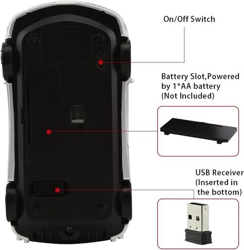 ماوس سيارة رياضي لاسلكي من ECOiNVA بصري 2.4 جيجا نانو USB AA بطارية كمبيوتر محمول لسطح المكتب (فضي) in Kuwait