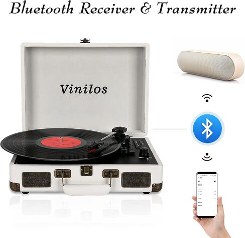 Record Player for Vinyl with Built-in Speakers Bluetooth Output,3 Speed Belt-Driven Phonograph Retro Turntable Player, Portable Vintage Suitcase LP Player USB Recording, Includes 2 Extra Stylus in Kuwait