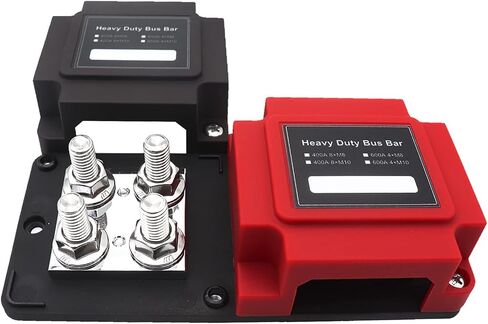 Hptmesx 600A شريط ناقل كتلة توزيع الطاقة مع غطاء شريط الناقل البحري والسيارات والأسلاك الشمسية 3x3/8 بوصة M10 ترصيع أسود in Saudi Arabia