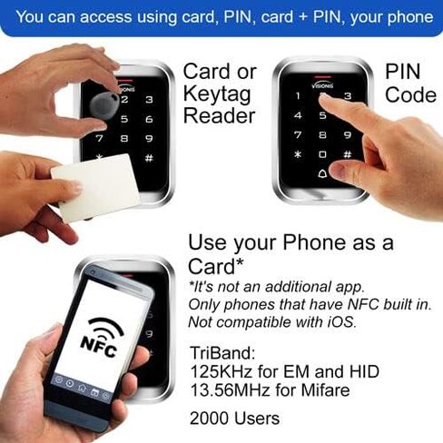 Visionis FPC-5292 One Door Access Control in Swinging Door 600lbs Maglock with VIS-3000 Outdoor Keypad/Reader with Mini Controller, No Software, EM Card, 1000 Users, Wireless Receiver with PIR Kit in Kuwait
