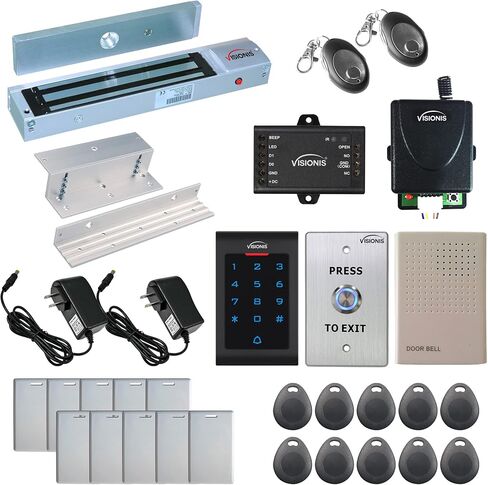 Visionis FPC-5338 One Door Access Control Out Swinging Door 600lbs Maglock + Indoor Use Only Keypad/Reader Standalone with Mini Controller + Wiegand 26, EM Card, 1000 Users, Wireless Receiver Kit in Saudi Arabia