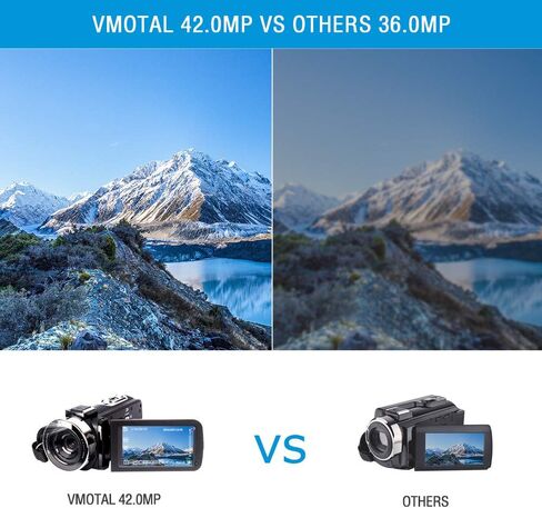 في موتال كاميرا فيديو مع ميكروفون، 2.7K HD 42.0 ميجابيكسل تكبير رقمي 18X 1080P مسجل فيديو يوتيوب، دوران 270 درجة شاشة 3.0 انش مع بطاريتين متضمنة بطاقة SD 32GB in Kuwait