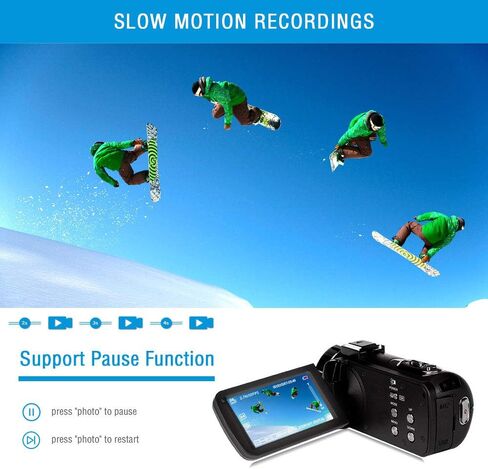 في موتال كاميرا فيديو مع ميكروفون، 2.7K HD 42.0 ميجابيكسل تكبير رقمي 18X 1080P مسجل فيديو يوتيوب، دوران 270 درجة شاشة 3.0 انش مع بطاريتين متضمنة بطاقة SD 32GB in Kuwait