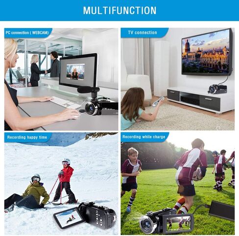 في موتال كاميرا فيديو مع ميكروفون، 2.7K HD 42.0 ميجابيكسل تكبير رقمي 18X 1080P مسجل فيديو يوتيوب، دوران 270 درجة شاشة 3.0 انش مع بطاريتين متضمنة بطاقة SD 32GB in Kuwait