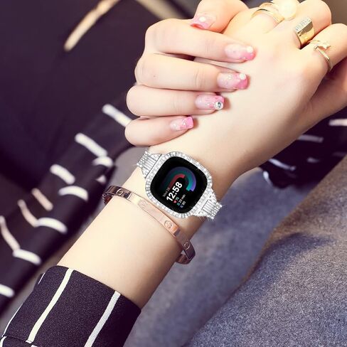 MOFREE متوافق مع Fitbit Versa 4 Bands/Fitbit Sense 2 Bands للنساء مع غطاء حماية من الصدمات الصلبة، سوار معصم معدني من حجر الراين الماسي من Dressy Jewelry لـ Fitbit Versa 4/Sense 2 (ملون جديد) in Kuwait