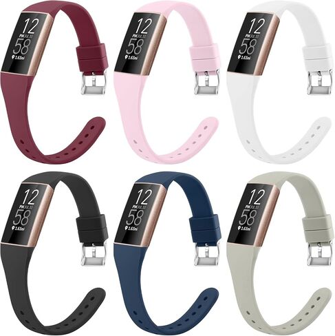 6 Pack Slim Soft Silicone Wristbands Compatible with Fitbit Charge 4 Bands, Sports Replacement Straps for Fitbit Charge 4 / Fitbit Charge 3 / Charge 4 SE/Charge 3 SE Women Men (6 Pack B) in Saudi Arabia