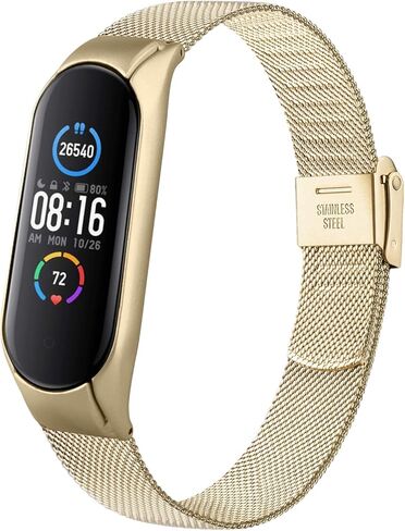 أساور Oumida المعدنية لـ Xiaomi Mi Band 5/ Xiaomi Mi Band 6، سوار معصم مسامي لـ Amazfit Band 5/Amazfit Band 6، حزام بديل من الفولاذ المقاوم للصدأ قابل للتعديل مع مشبك معدني للنساء والرجال in Kuwait