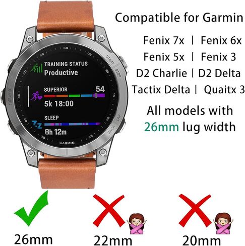 SEURE Quickfit Watch Band for Garmin Fenix 7X/Fenix 6X/Fenix 5X Watch Band,26mm Genuine Leather Replacement Watch Band for Garmin Fenix 6X Pro/Fenix 5X Plus/Tactix Delta/Fenix 3/Enduro in Kuwait