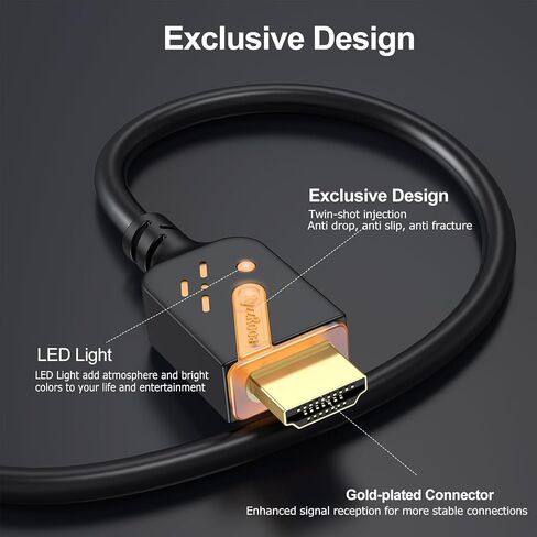 RyzzRooa DisplayPort to HDMI Cable 6 ft LED Light, DP to HDMI (Display Port) Cord Adapter Male to Male Gold-Plated FHD Supports Video and Audio for Computer, Monitor, HDTV, Projector-Orange in Saudi Arabia