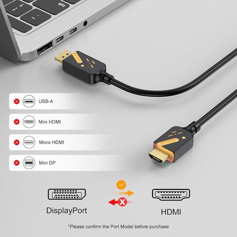 RyzzRooa DisplayPort to HDMI Cable 6 ft LED Light, DP to HDMI (Display Port) Cord Adapter Male to Male Gold-Plated FHD Supports Video and Audio for Computer, Monitor, HDTV, Projector-Orange in Saudi Arabia