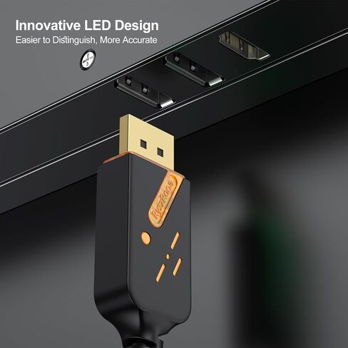RyzzRooa DisplayPort to HDMI Cable 6 ft LED Light, DP to HDMI (Display Port) Cord Adapter Male to Male Gold-Plated FHD Supports Video and Audio for Computer, Monitor, HDTV, Projector-Orange in Saudi Arabia